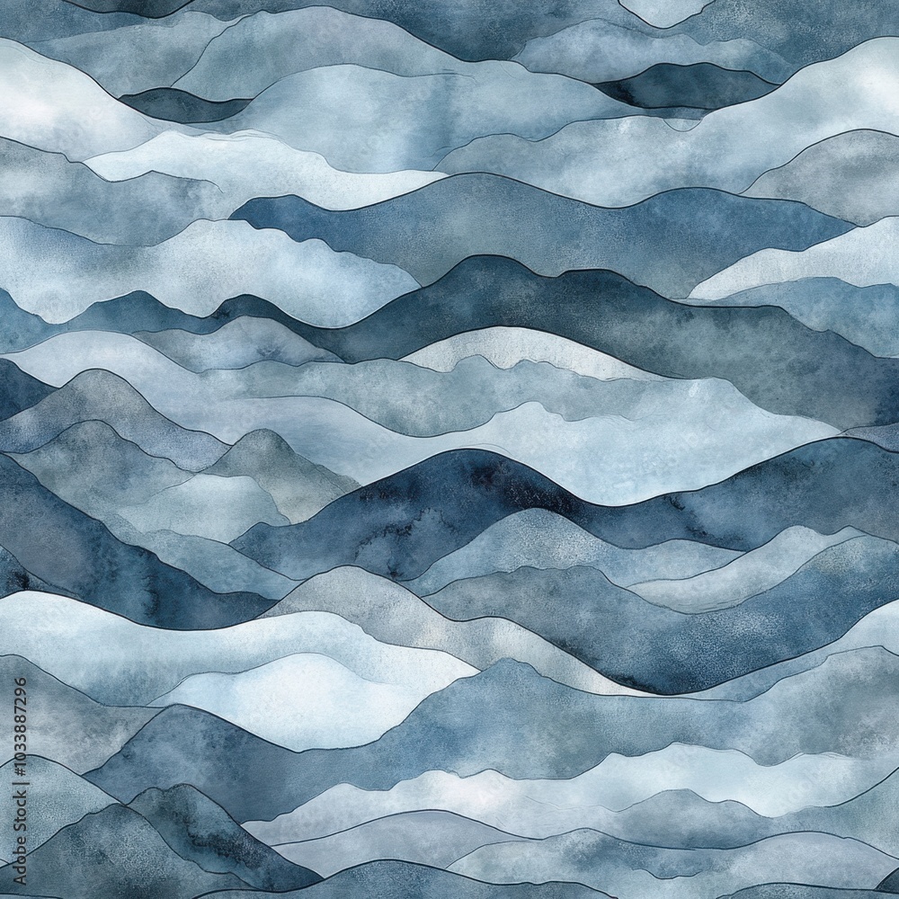 Serenity in Blue: Abstract Watercolor Waves Texture Serenity in Blue: Abstract Watercolor Waves Texture