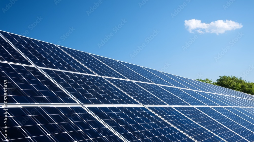 Solar panels absorbing sunlight on a clear day with blue sky. Solar panels absorbing sunlight on a clear day with blue sky.