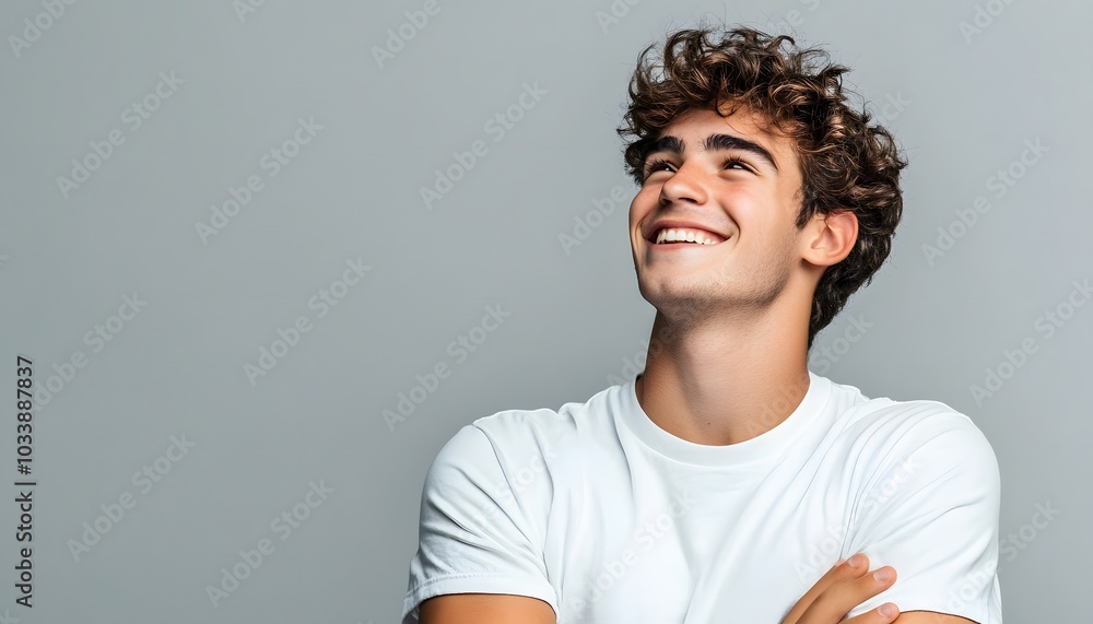 A Portrait of a Smiling Young Man with Curly Hair A Portrait of a Smiling Young Man with Curly Hair