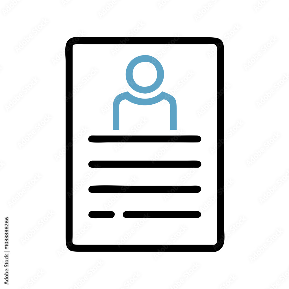Simple resume or CV icon in black and blue with copy space Simple resume or CV icon in black and blue with copy space