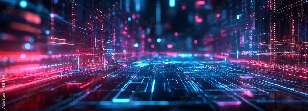 18. A futuristic digital landscape with glowing elements, setting a tech-inspired scene 18. A futuristic digital landscape with glowing elements, setting a tech-inspired scene