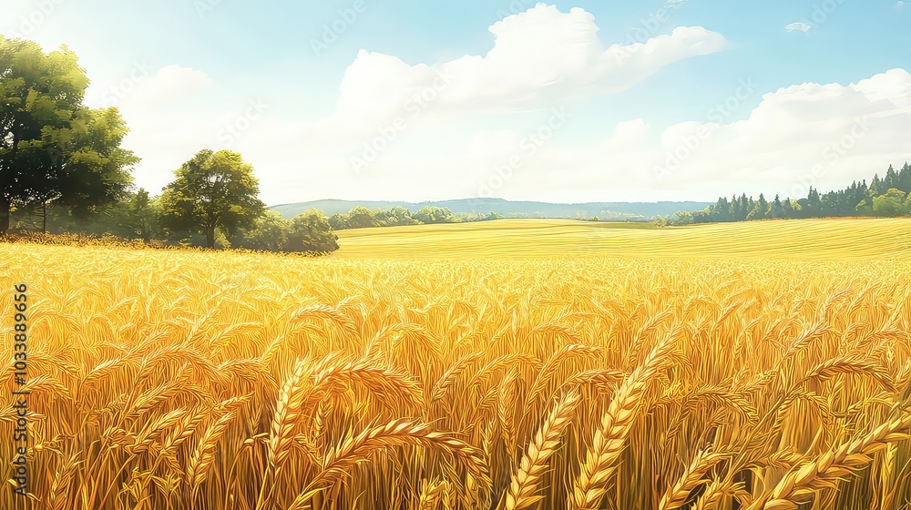 Fototapeta premium Beautiful Wheat Field, Generative AI