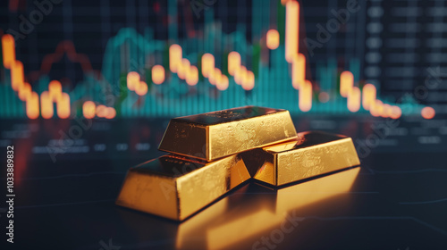 Wallpaper Mural three gold bars on the background of an upward rising stock chart Torontodigital.ca