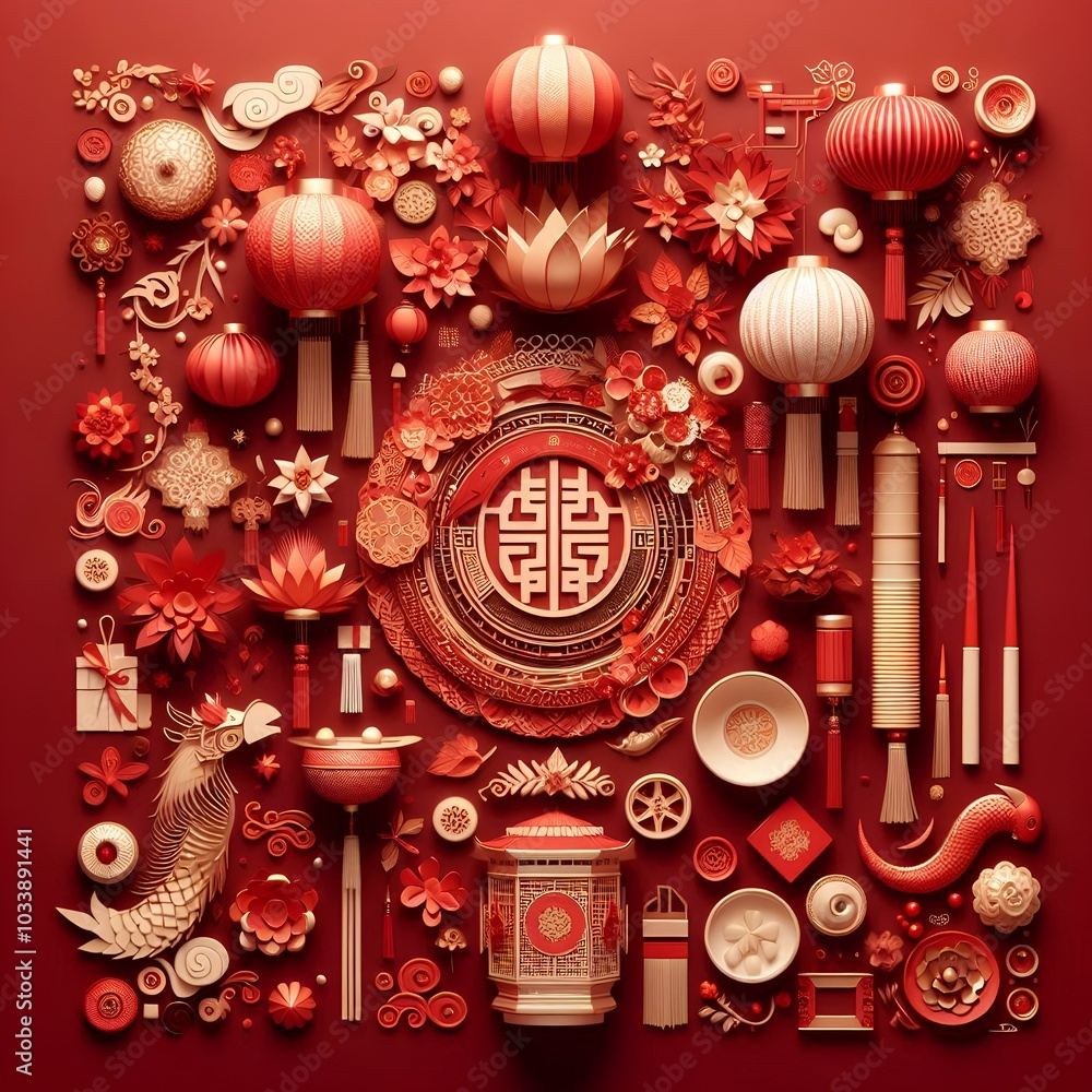 Fototapeta premium Decorating Design Chinese new year red background.