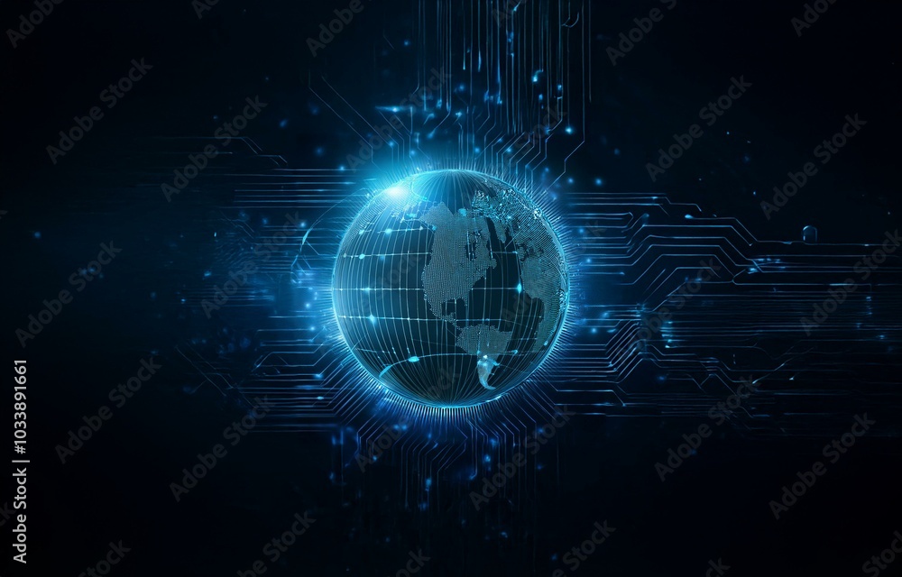 A glowing blue globe surrounded by digital lines. A glowing blue globe surrounded by digital lines.