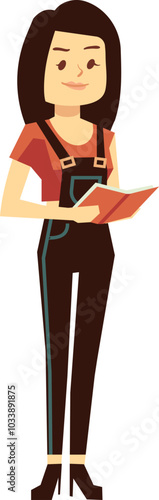 Young woman read book. Female student cartoon character