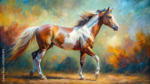 abstract oil painting of an American paint horse Macro