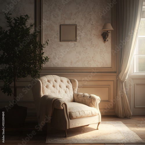 Cozy corner with armchair in old fashioned living room 