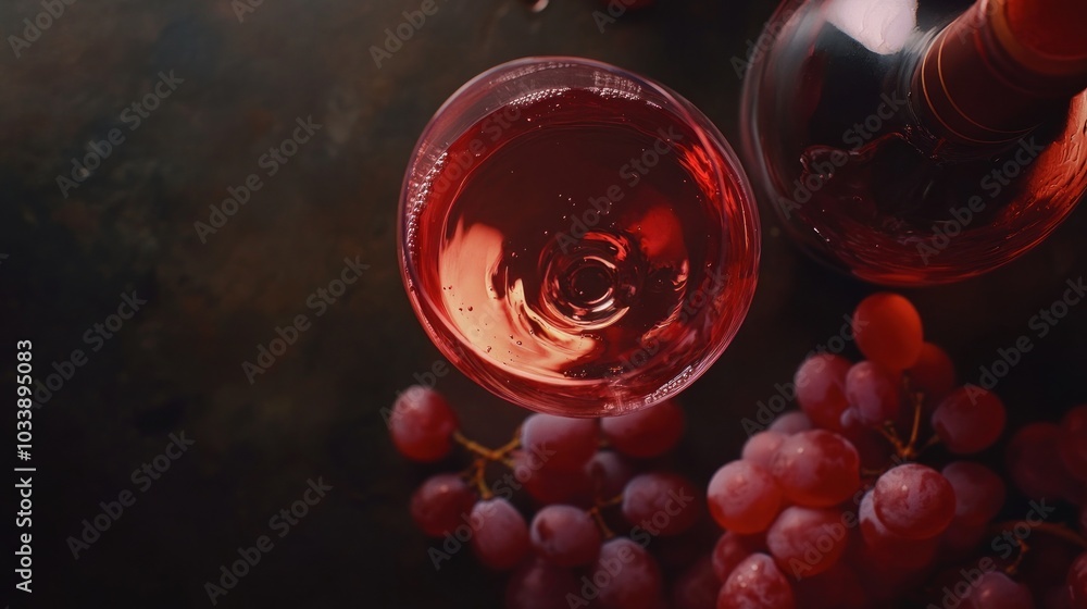 Glass of Rose Wine with Grapes Glass of Rose Wine with Grapes