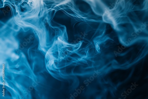 Abstract blue smoke swirls with a mysterious vibe evoke dreams, imagination, and the unpredictable fluidity found in ethereal artistic expressions of airflow.