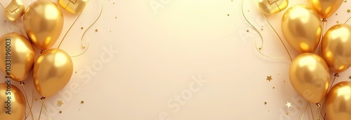 Celebration party banner with Gold balloons background. Sale Vector illustration. Grand Opening Card luxury greeting rich.