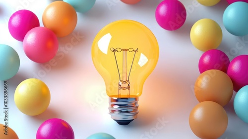 Colorful Bulb Surrounded by Vibrant Balls