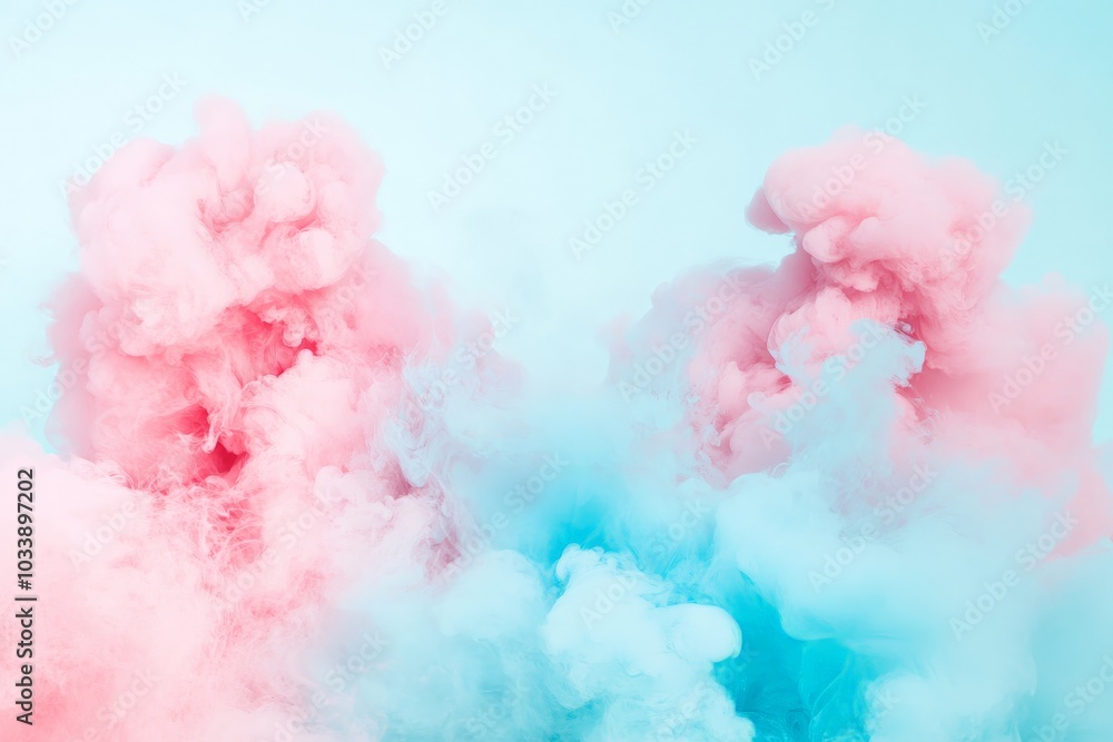 Fototapeta premium Magnificent pink and cyan clouds form an elegant and intricate pattern, blending softly to create a visual depiction of tranquility and artistic beauty.
