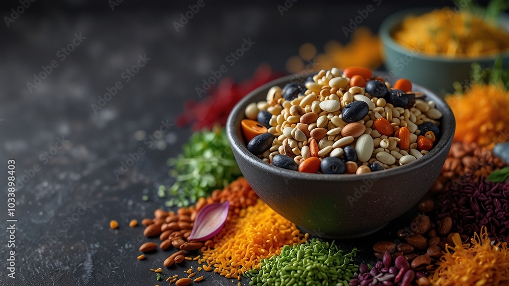 Sprouted Seeds Superfood Delight: A Vibrant Bowl of Health on Slate Sprouted Seeds Superfood Delight: A Vibrant Bowl of Health on Slate