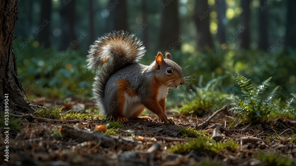 Squirrel's Food Adventure: Double Exposure of Nature and Wildlife Squirrel's Food Adventure: Double Exposure of Nature and Wildlife