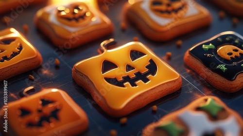 halloween iced cookies isolated on solid background  photo