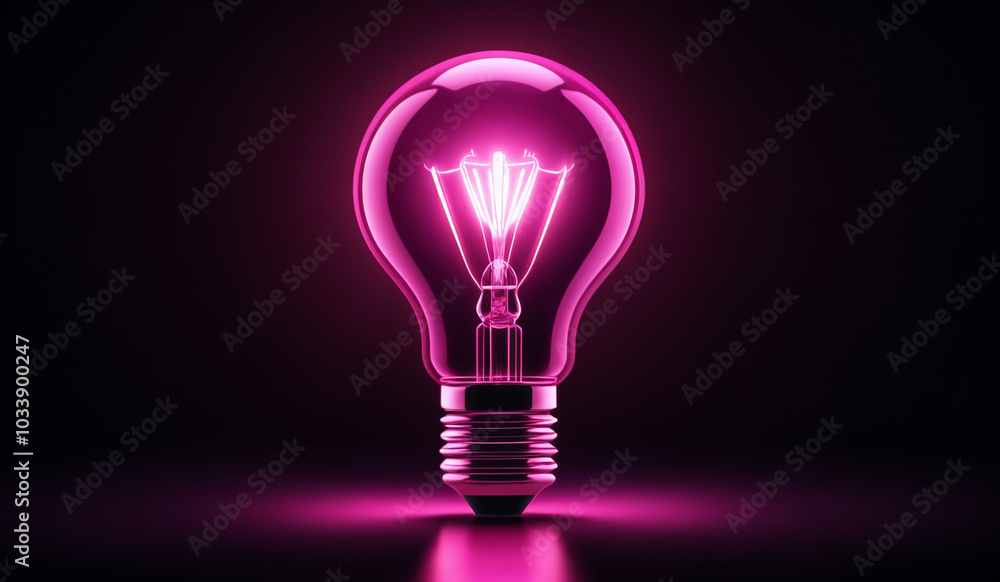 Pink holographic glowing lightbulb with copy space. Pink holographic glowing lightbulb with copy space.