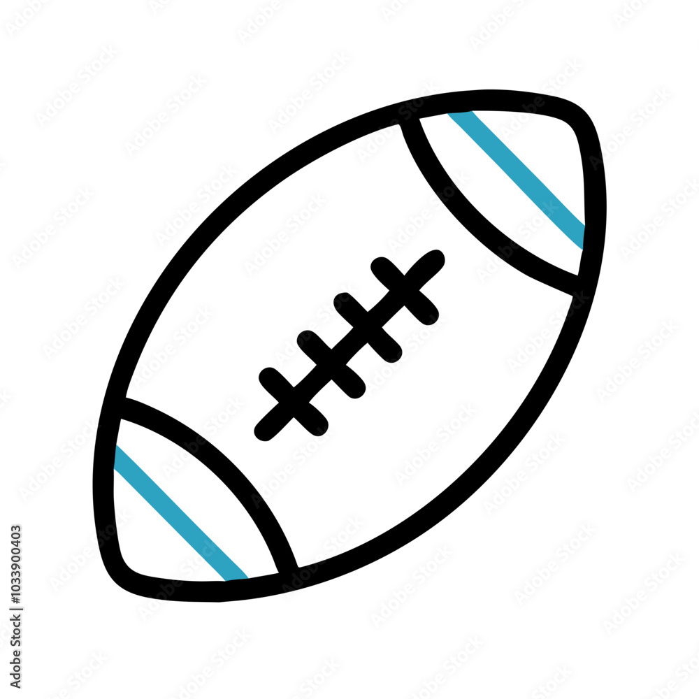 Stylized Rugby Ball Icon in Black and Blue for Sports Equipment Stylized Rugby Ball Icon in Black and Blue for Sports Equipment