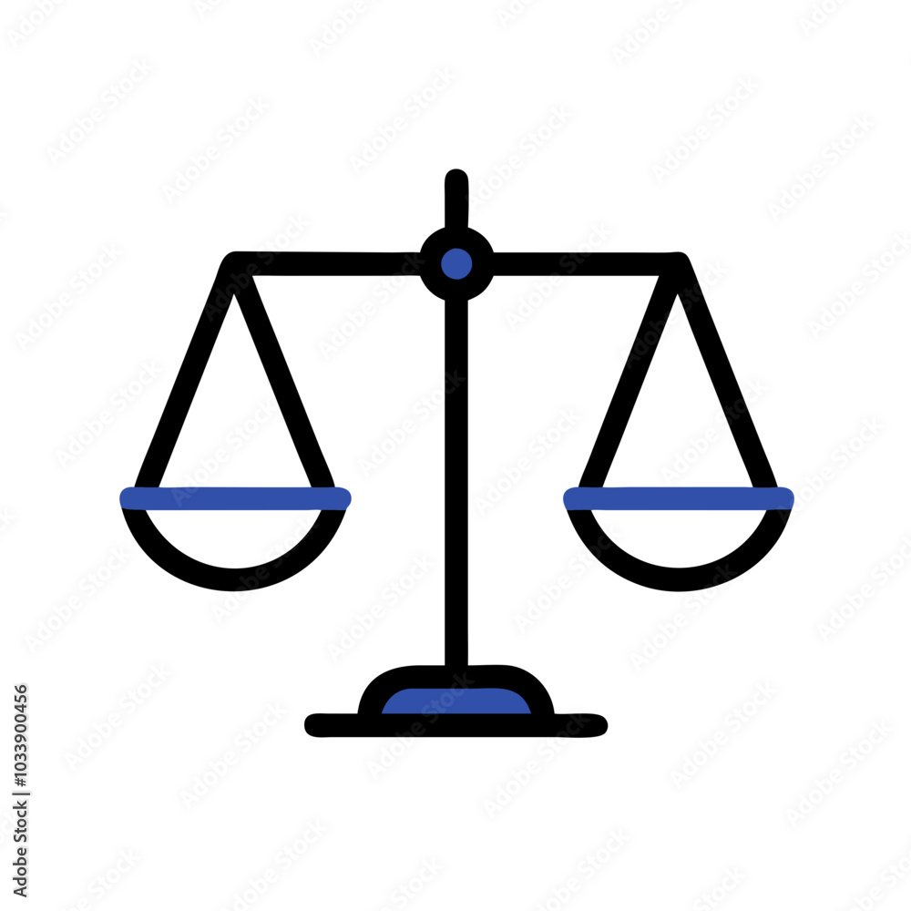 Balanced Scales of Justice Icon in Black and Blue for Legal and Ethical Concepts