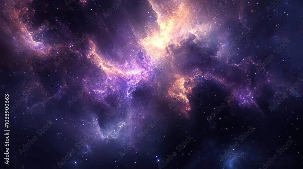 Fototapeta premium a vibrant nebula filled with swirling colors and stars, crafting a celestial wallpaper that captivates the imagination and transports viewers to the depths of the universe