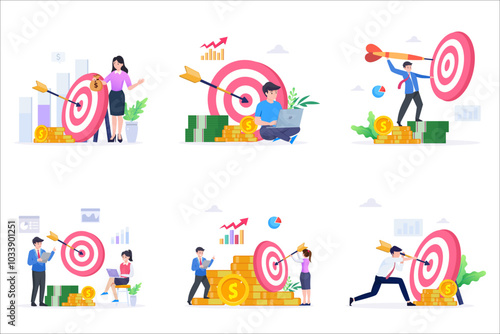Financial target goal concept vector flat illustration,