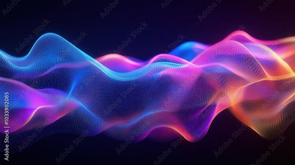 Fototapeta premium abstract flowing waves of neon colors blend seamlessly against a dark background, evoking a sense of digital artistry and dynamic movement