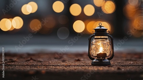 vintage lantern in the night on blurred colorful background