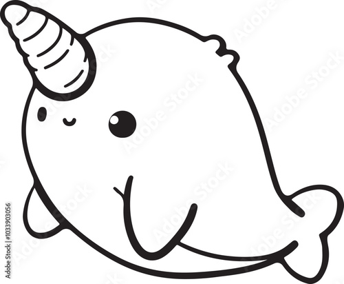 A simple, flat illustration of a mint green narwhal with a pearly white tusk in a clip art style.