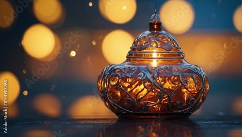 vintage lantern in the night on blurred colorful background