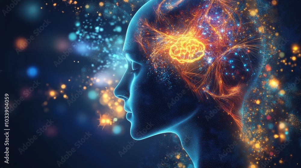 Profile of a woman surrounded by vibrant, swirling light patterns, symbolizing creativity, imagination, and abstract futuristic concepts.
Profile of a woman surrounded by vibrant, swirling light patterns, symbolizing creativity, imagination, and abstract futuristic concepts.