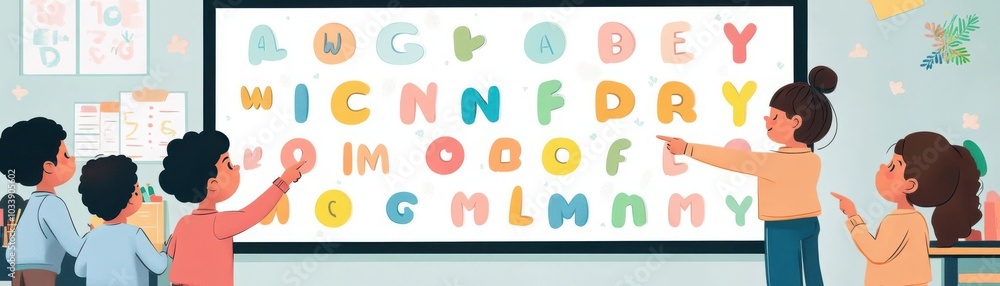 Children learning letters in classroom environment Children learning letters in classroom environment