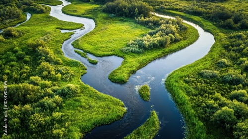 aerial view of a lush river delta, featuring winding waterways and vibrant green vegetation that showcases the beauty and complexity of nature's design