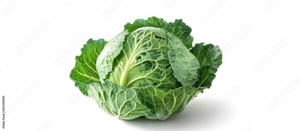 Obraz premium Hearty organic cabbage vegetable in natural outdoor setting Fresh green leaves of the healthy brassica plant grown in a garden or farm environment ready for cooking