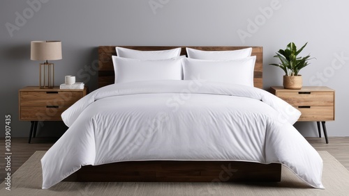 Elegant bedding set mockup featuring a duvet, pillows, and bedsheets. Perfect for showcasing your textile designs