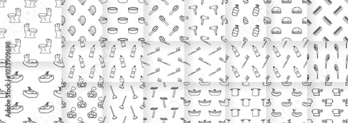 Collection of Bathroom items cartoon doodle seamless pattern, Vector.