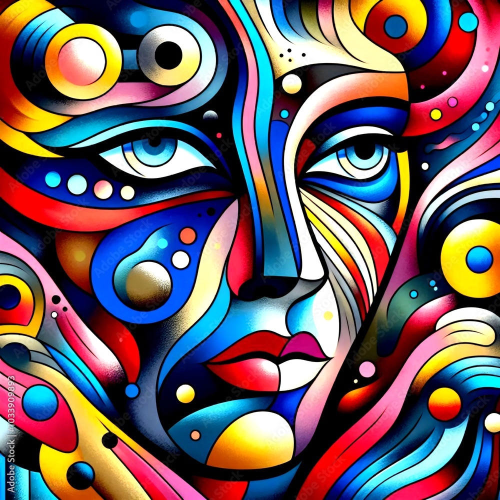 Strange woman's face, colorful art Strange woman's face, colorful art