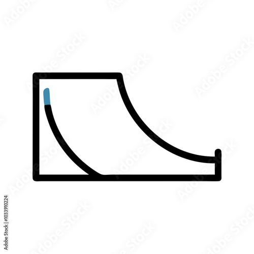 Skateboard ramp icon in black outline for extreme sports facilities