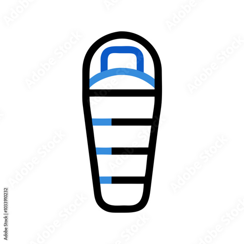 Striped sleeping bag icon in black and blue for outdoor camping gear