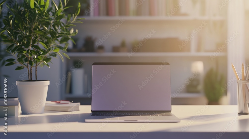 Laptop on a Desk in a Home Office Laptop on a Desk in a Home Office