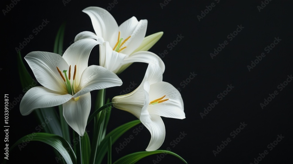 Fototapeta premium White Lilies on Black Background