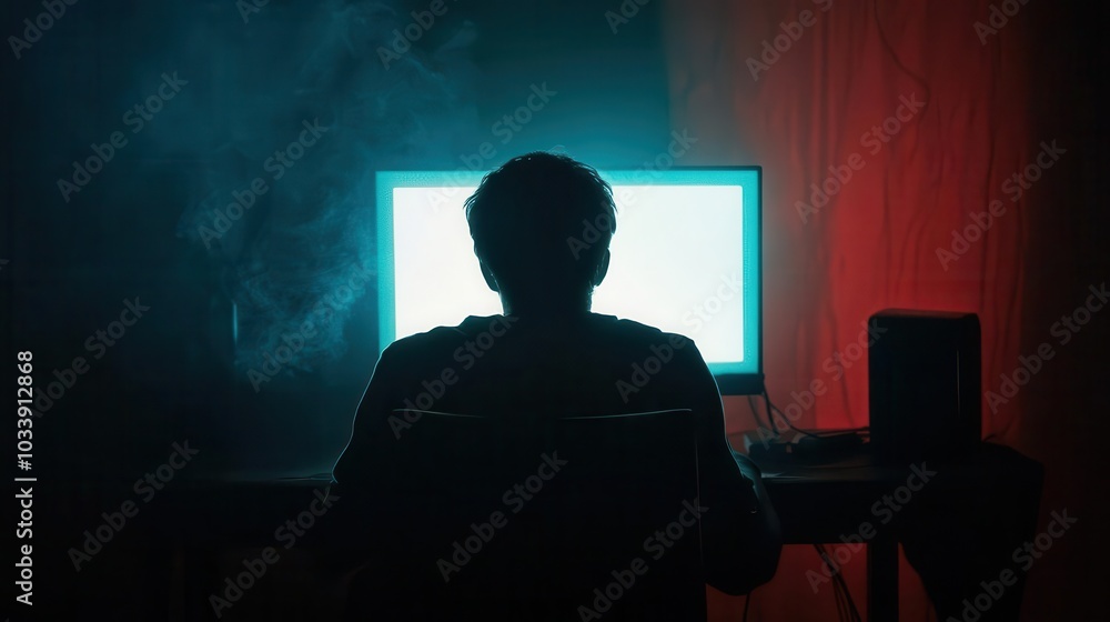 anonymous hacker seated before a glowing computer screen, immersed in the dark web, surrounded by shadows and an air of secrecy, symbolizing cybercrime anonymous hacker seated before a glowing computer screen, immersed in the dark web, surrounded by shadows and an air of secrecy, symbolizing cybercrime