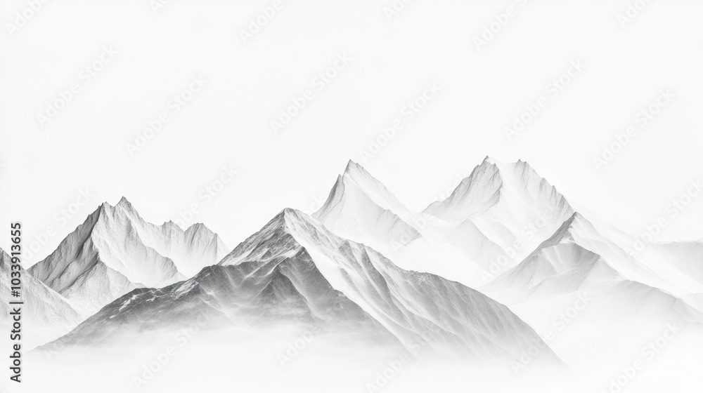 Snowy Mountain Peaks Emerging from the Mist Snowy Mountain Peaks Emerging from the Mist