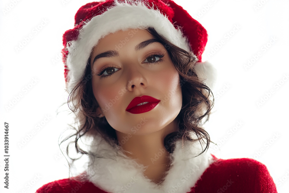 Beautiful girl in Christmas outfit on white background Beautiful girl in Christmas outfit on white background