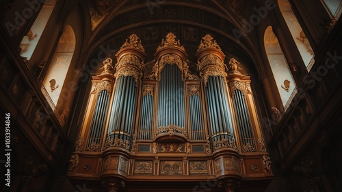 majestic pipe organ with ornate pipes and a grand, reverberating sound