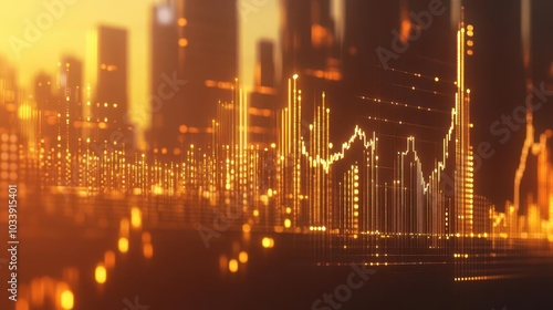 3d chart illustrating financial growth with gold stocks soaring, set against a backdrop of a bustling global economy, symbolizing prosperity and investment opportunities