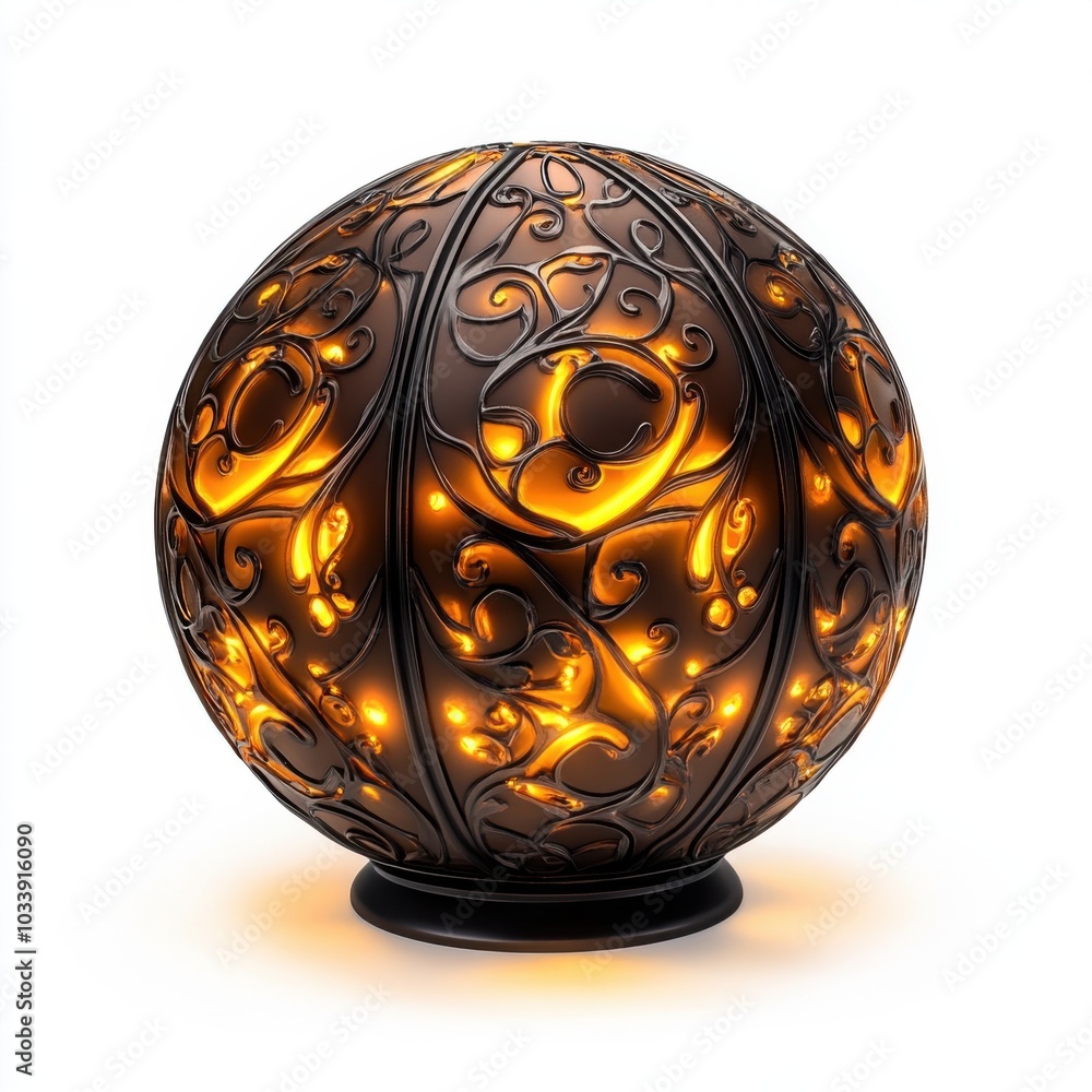 Decorative lamp with ornate design and warm glowing light. Decorative lamp with ornate design and warm glowing light.