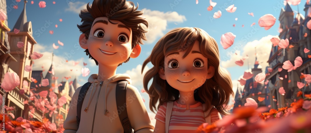 Obraz premium Joyful Children in a Colorful 3D Cartoon World