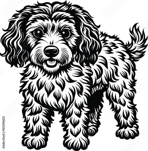 hand-drawn line art illustration of a Toy Poodle in a side view