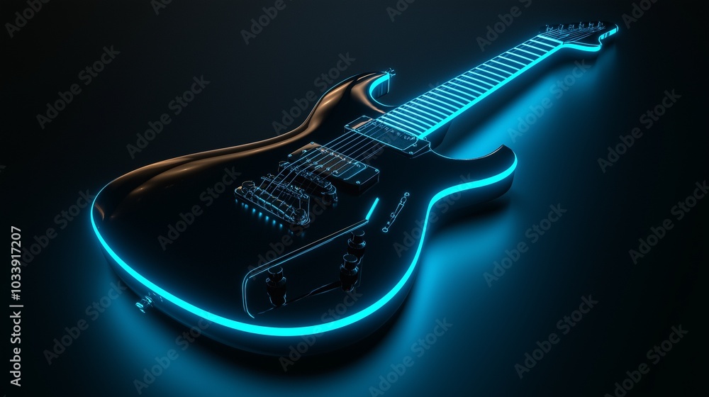 Obraz premium modern electric guitar with neon blue accents and a sleek design