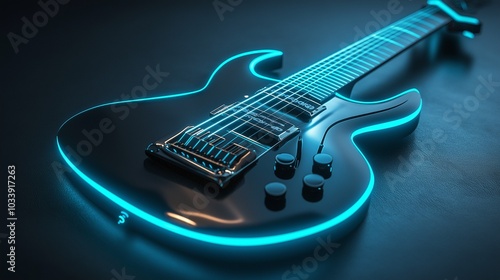 modern electric guitar with neon blue accents and a sleek design